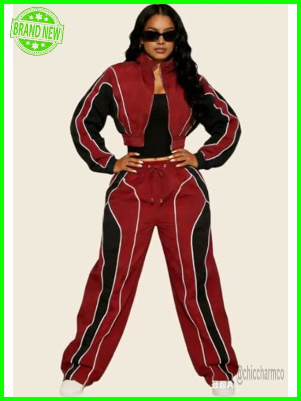 Women's 2 Piece Jogger Set Zip Up Cropped Jacket Wide Leg Pants
